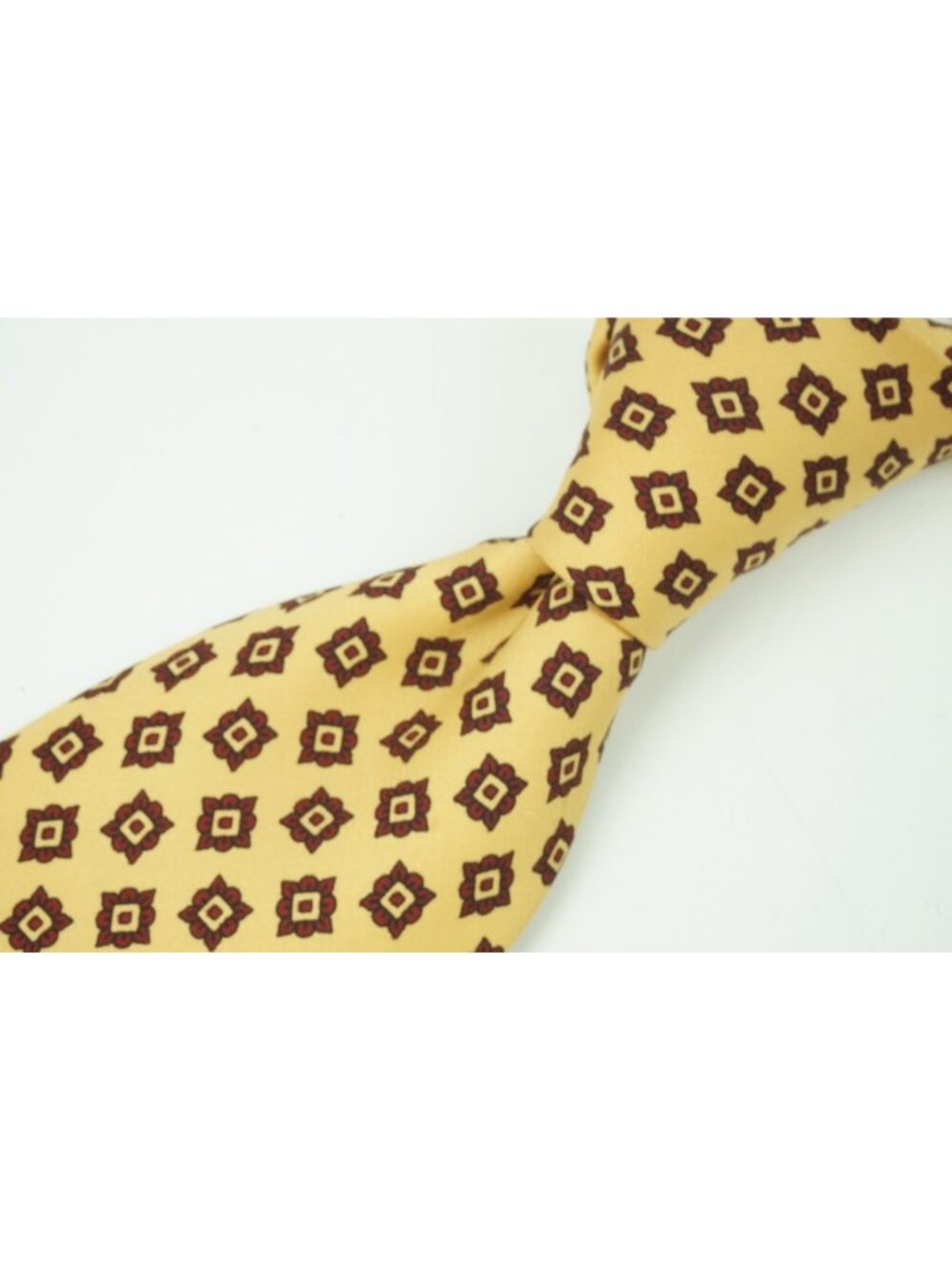 New & Lingwood Banana Yellow Garnet Red Floral Silk Ancient Madder England Tie
